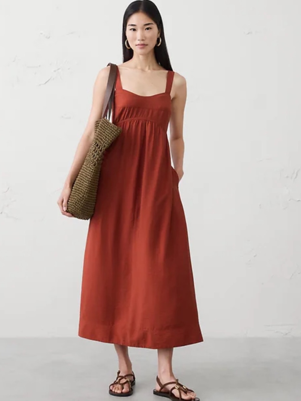 NWT Banana Republic Gathered Empire-Waist Midi Dress Sz M